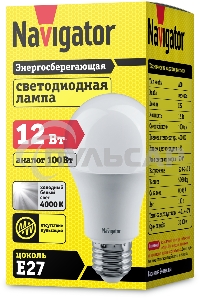 Лампа светодиодная Navigator NLL-A60-12-230-4K-E27 (Standard) 12Вт грушевидная 4000К белый E27 1000лм 176-264В