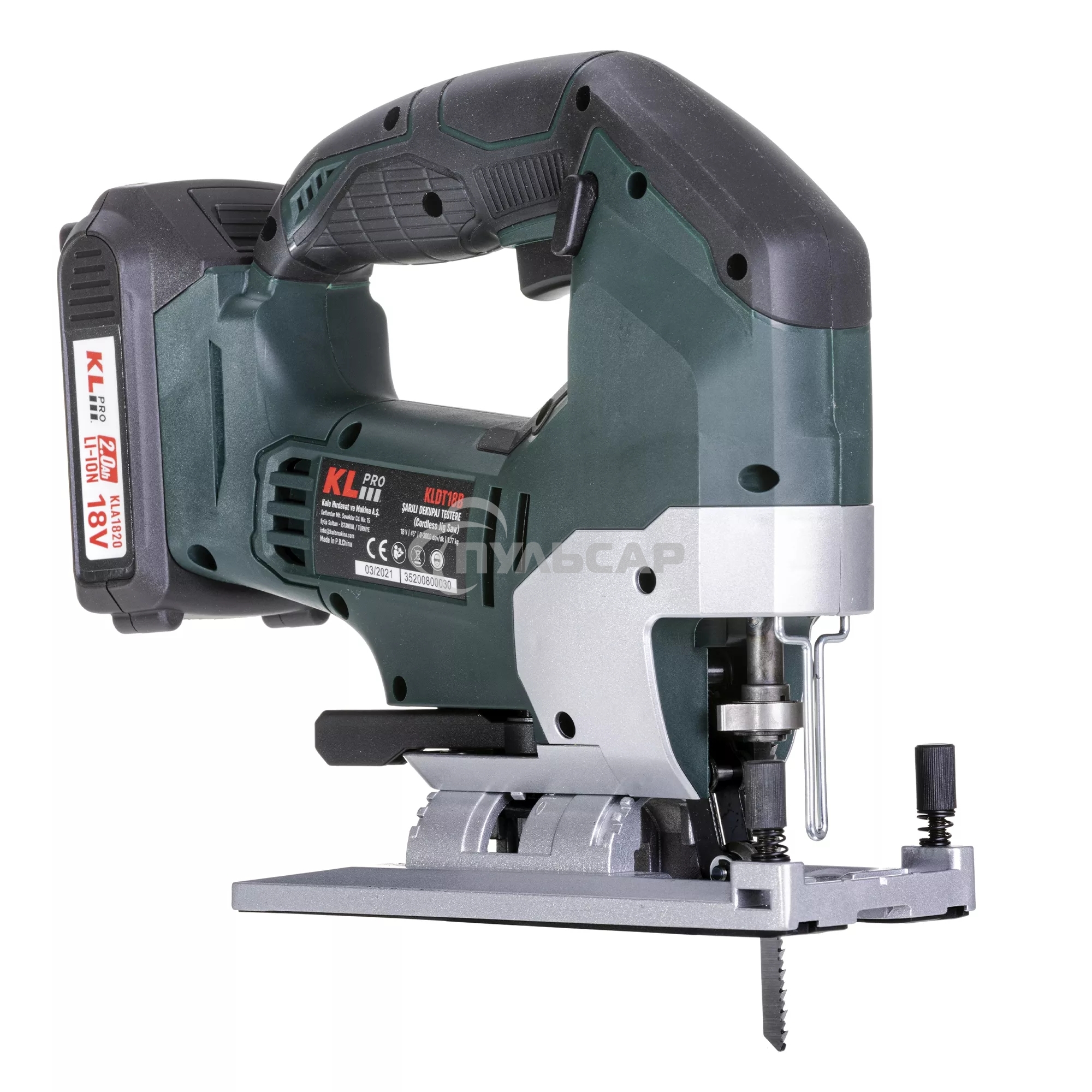 Профессиональный лобзик бесщеточный KLPRO KLDT18B-20 (18В, Li-ion-2шт, 2.0А·ч, патрубок для пылесоса, полотна (дерево/металл, З/У, кейс)