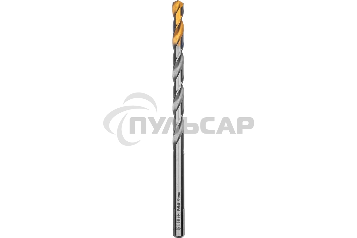 Сверло спиральное по металлу Denzel 9 х 175 мм, Р6М5, Golden Tip, удлиненное