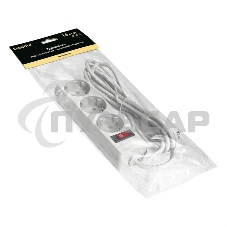 Удлинитель ExeGate EC-3-1.8W (EX279346RU), белый, 1,8 м, евровилка с заземлением, 3 евророзетки с заземлением, 2200 Вт