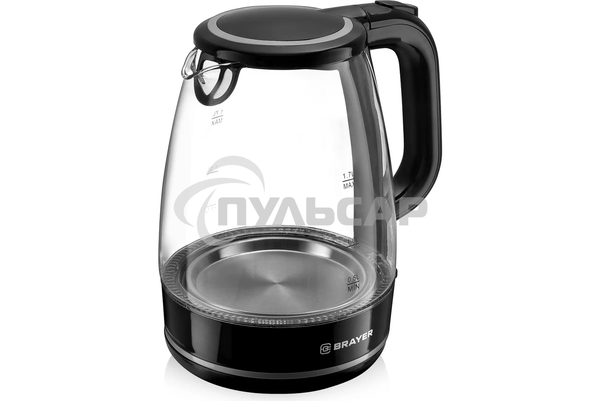 Чайник электрический BRAYER BR1030, 2200 Вт, 1,7 л, стекл.корп,автооткл.при.закип,подсвет