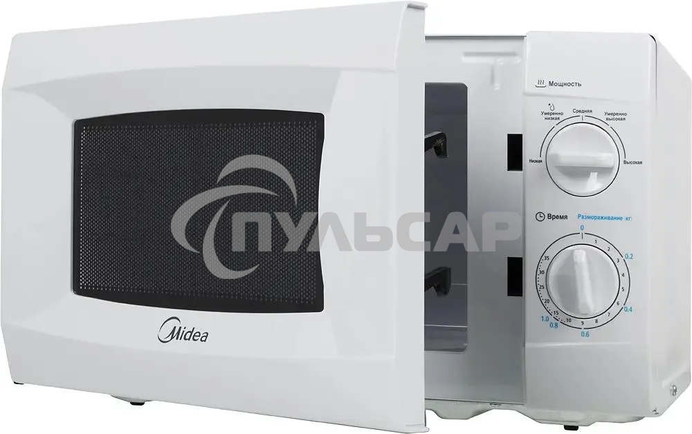 Микроволновая печь Midea MM720CKE белый, 20 л, 700 Вт, переключатели - поворотный механизм