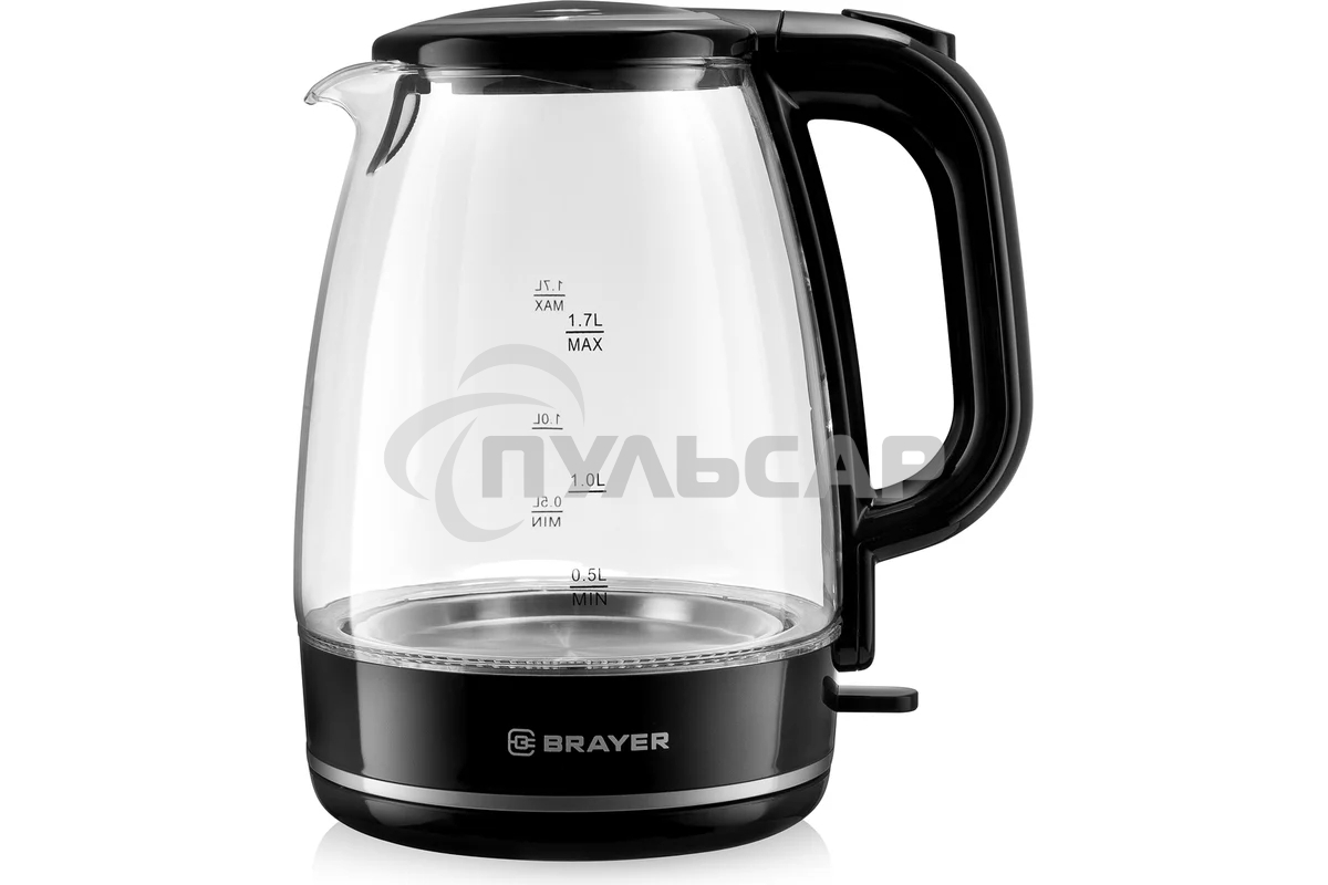 Чайник электрический BRAYER BR1030, 2200 Вт, 1,7 л, стекл.корп,автооткл.при.закип,подсвет