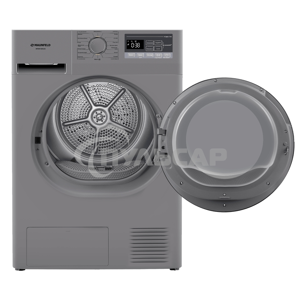 Сушильная машина Maunfeld MFDM168SL02 нержавеющая сталь, 8 кг, сушка - тепловой насос, программ - 16, 59.5 x 84.5 x 61 см