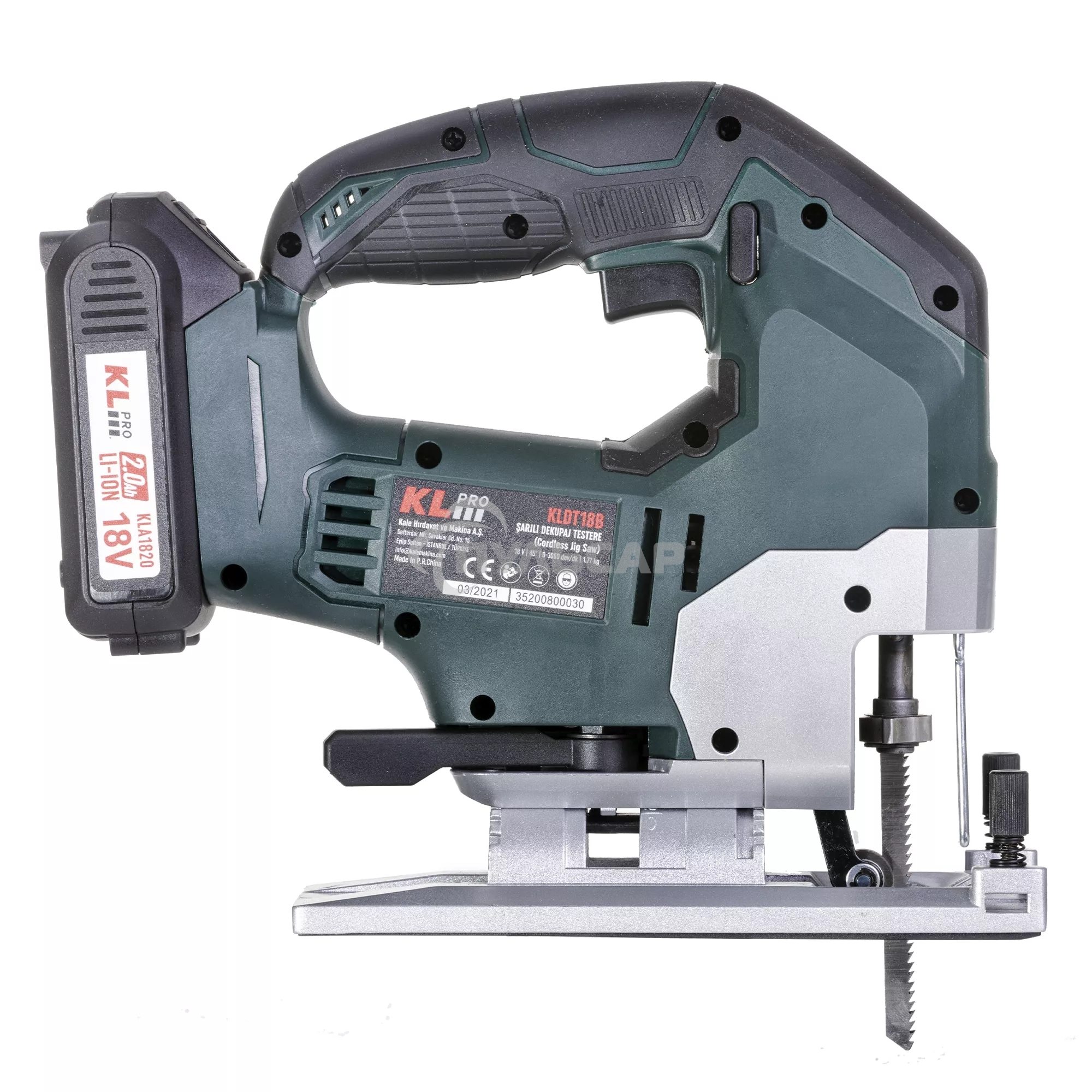 Профессиональный лобзик бесщеточный KLPRO KLDT18B-20 (18В, Li-ion-2шт, 2.0А·ч, патрубок для пылесоса, полотна (дерево/металл, З/У, кейс)