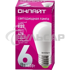 Лампа светодиодная ОНЛАЙТ 71646 OLL-G45-6-230-4K-E27