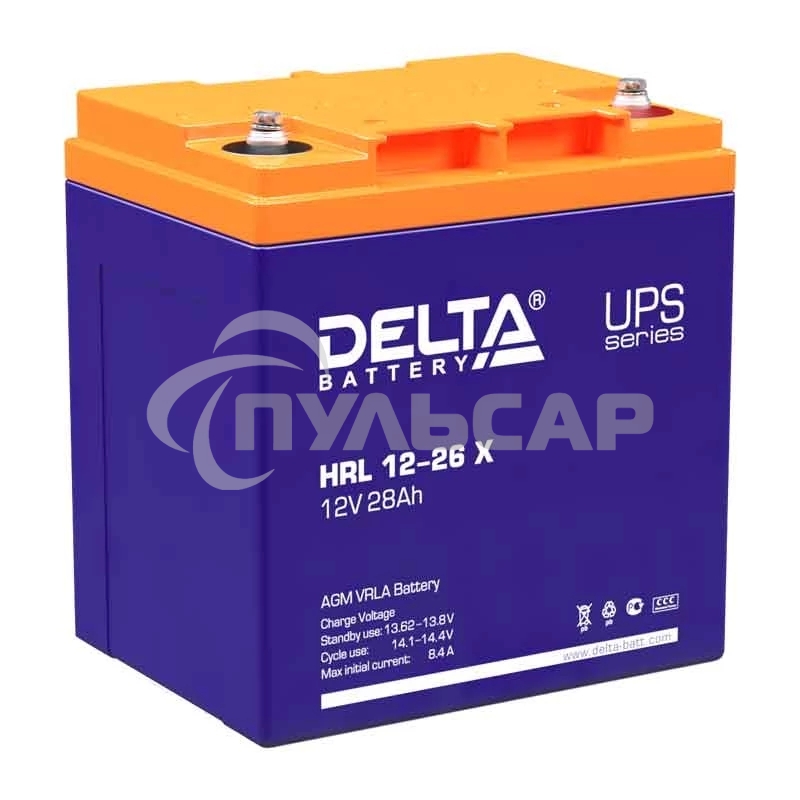 Аккумуляторная батарея Delta HRL 12-26 X напряжение 12В, емкость 28А·ч (165х125х175мм)
