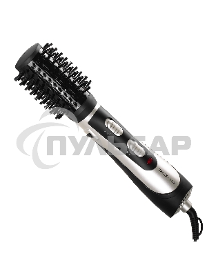 Фен-расческа Galaxy Line GL 4411, черный с серебристым, 1200 Вт, 2 скорости потока воздуха, 3 температурных режима, шнур, вращающийся на 360° с подвесной петлей, 3 насадки в комплекте