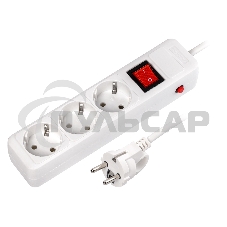 Сетевой фильтр 16А, 3500 Вт, 3 гнезда, без з/ш, с з/к, ПВС 3x1.0, 5 м, белый (SBSP-3-50-W)