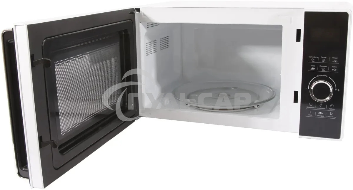 Микроволновая печь Pioneer MW356S белый, 23 л, 800 Вт, переключатели - сенсор/поворотный механизм