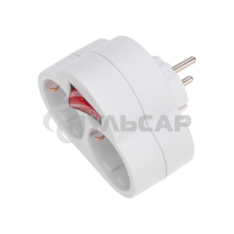 Двойник Rexant электрический 16А с/з с выключателем и защитными шторками, белый