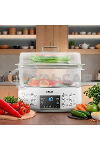 Пароварка Kitfort КТ-6431 2ярус. 800Вт белый/серый