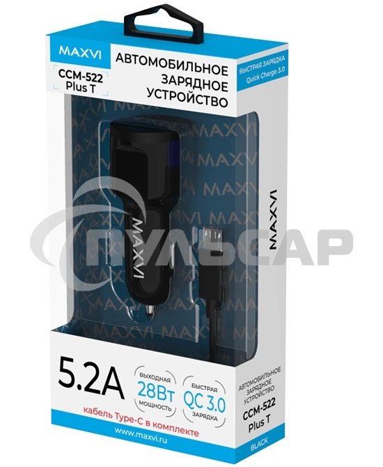 Автомобильное зарядное устройство Maxvi CCM-522 Plus T черный 5.2A