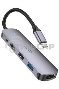 Разветвитель USB-C Hoco HB27 4порт. серый