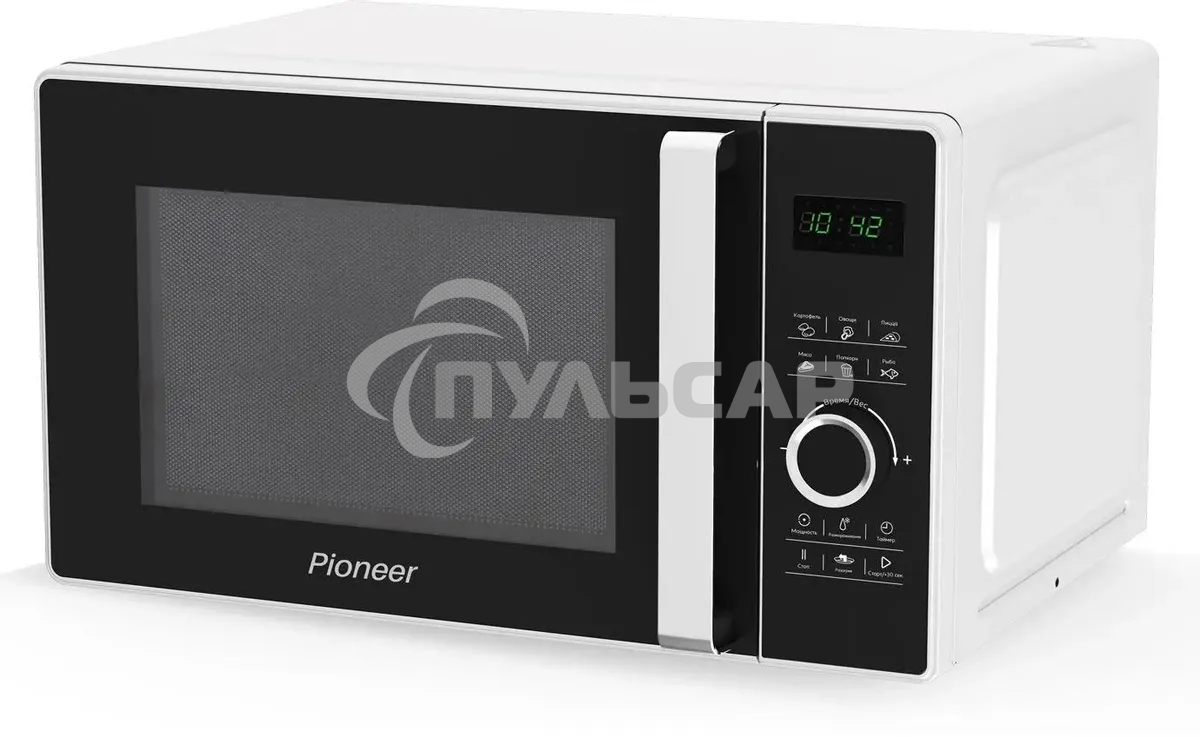 Микроволновая печь Pioneer MW356S белый, 23 л, 800 Вт, переключатели - сенсор/поворотный механизм