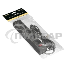 Удлинитель ExeGate EC-5-5B (EX279358RUS), черный, 5 м, евровилка с заземлением, 5 евророзеток с заземлением, 2200 Вт