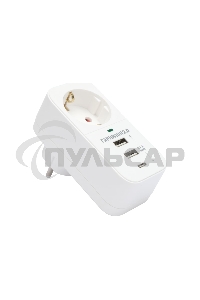 Сетевой фильтр Гарнизон SKT-1-CU2-W 2.0 Мультипорт однорозеточный, 1р, 16А, 1xType-C, 2 х USB, ур.защиты 2+, белый (21440)
