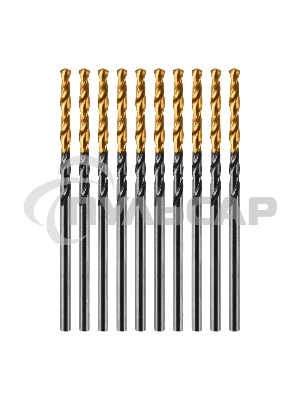Сверло по металлу Denzel 2 мм, HSS-Tin, Golden Tip, 10 шт.