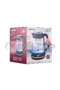 Чайник электрический Centek CT-1014 черный стекло 1.7л, 2200Вт, LED, Защита от перегрева, STRIX контроллер