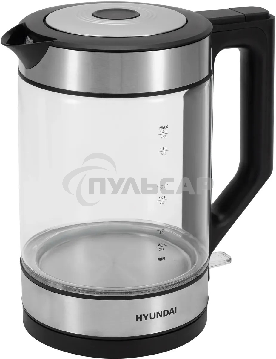Чайник электрический Hyundai HYK-G3509 1.7л. 2200Вт черный/прозрачный корпус: стекло/пластик