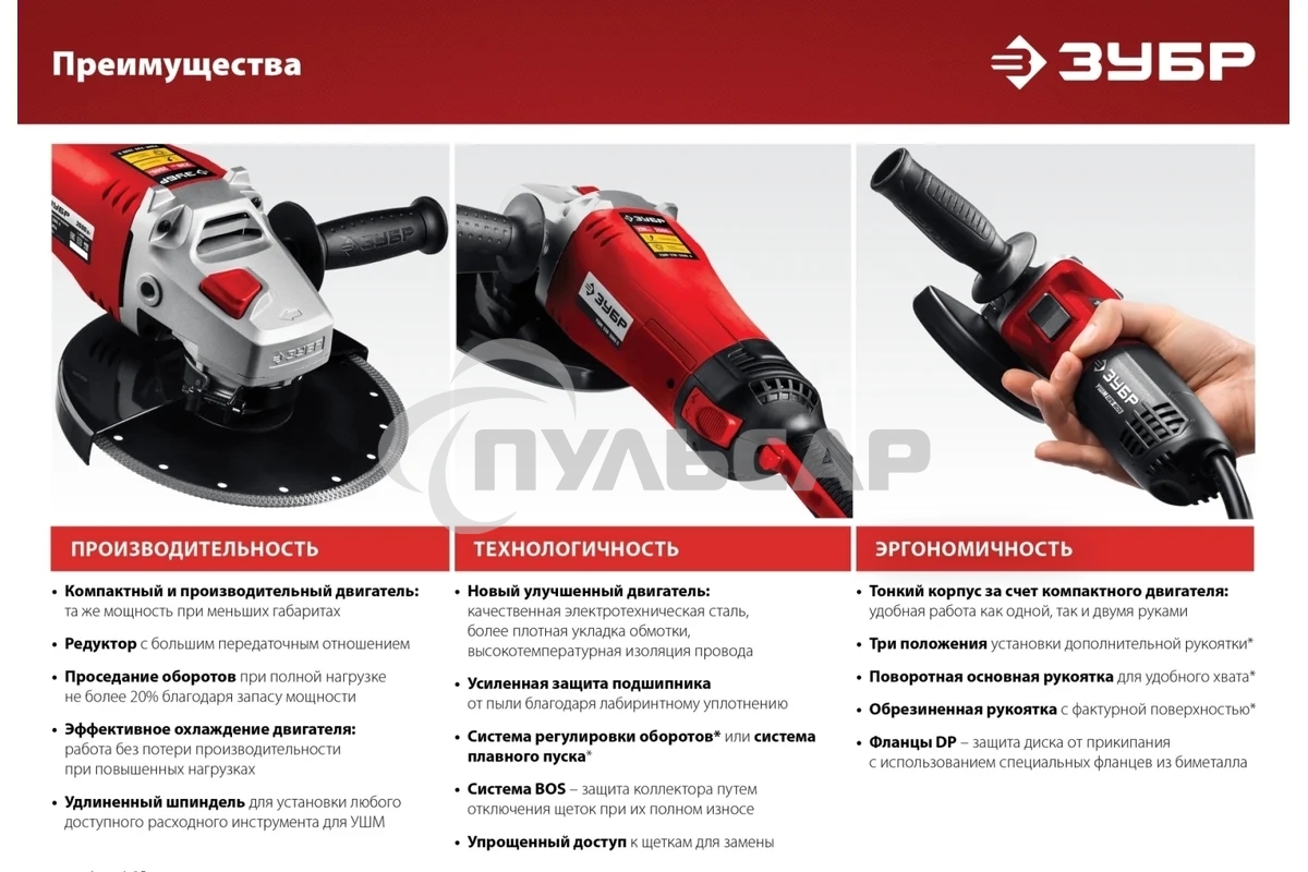 УШМ ЗУБР 230 мм, 2200 Вт.