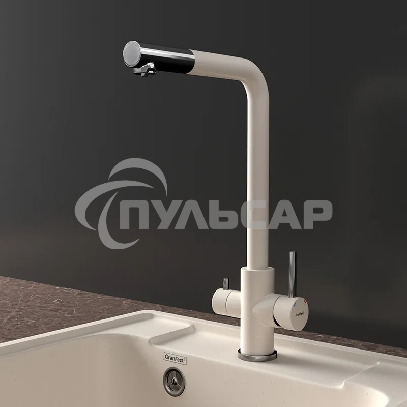 Кухонный смеситель GranFest Quarz GF-Z-5421, Г-образный, кран под фильтрованную воду, белый
