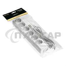 Удлинитель ExeGate ECE-6-5W (EX285836RUS), белый, 5 м, евровилка с заземлением, 6 евророзеток с заземлением, 2200 Вт