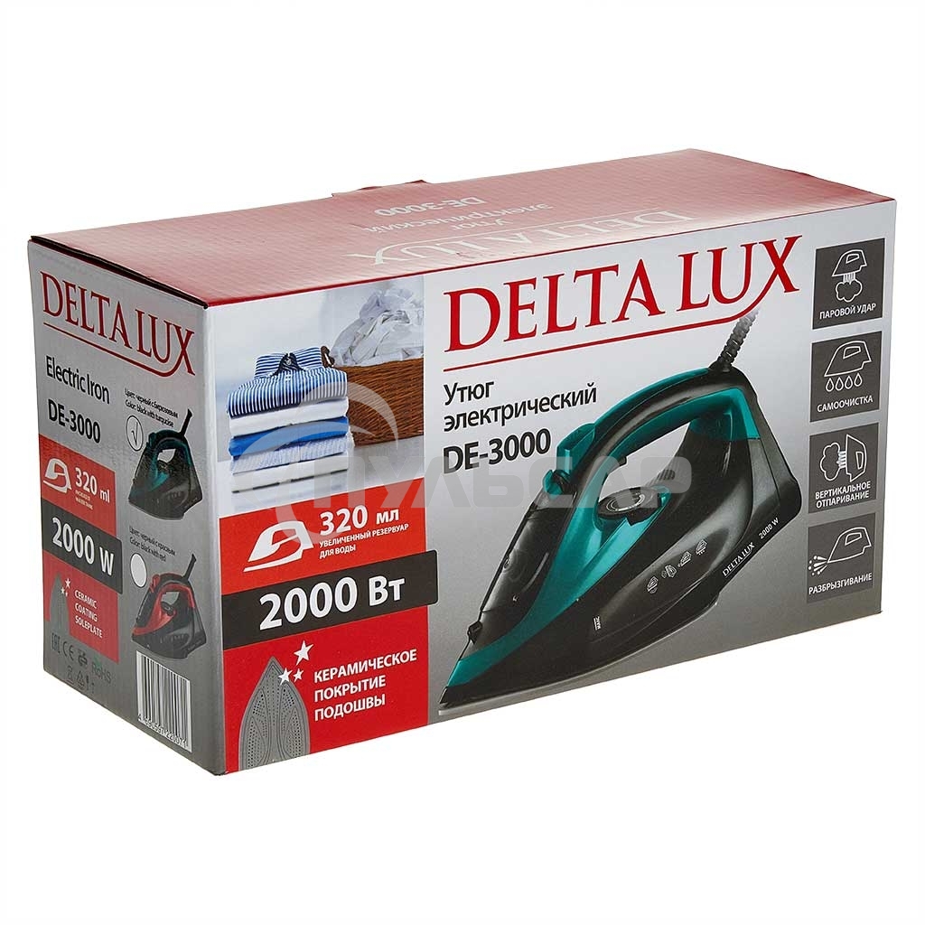 Утюг DELTA LUX DE-3000 черный с бирюзовым