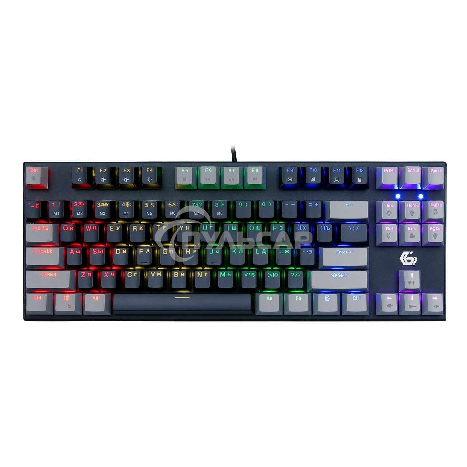 Клавиатура проводная механическая Gembird KB-G600-1, 87кл, Rainbow, коричн.свитчи, 1.8м, черная