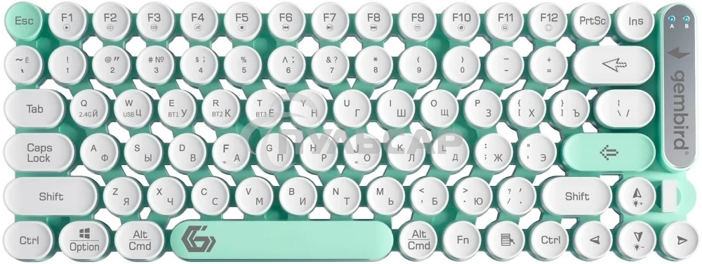 Клавиатура беспроводная Gembird KBW-9, 80кл, подсветка 6 цв, BT 5.1/радио/USB, белая