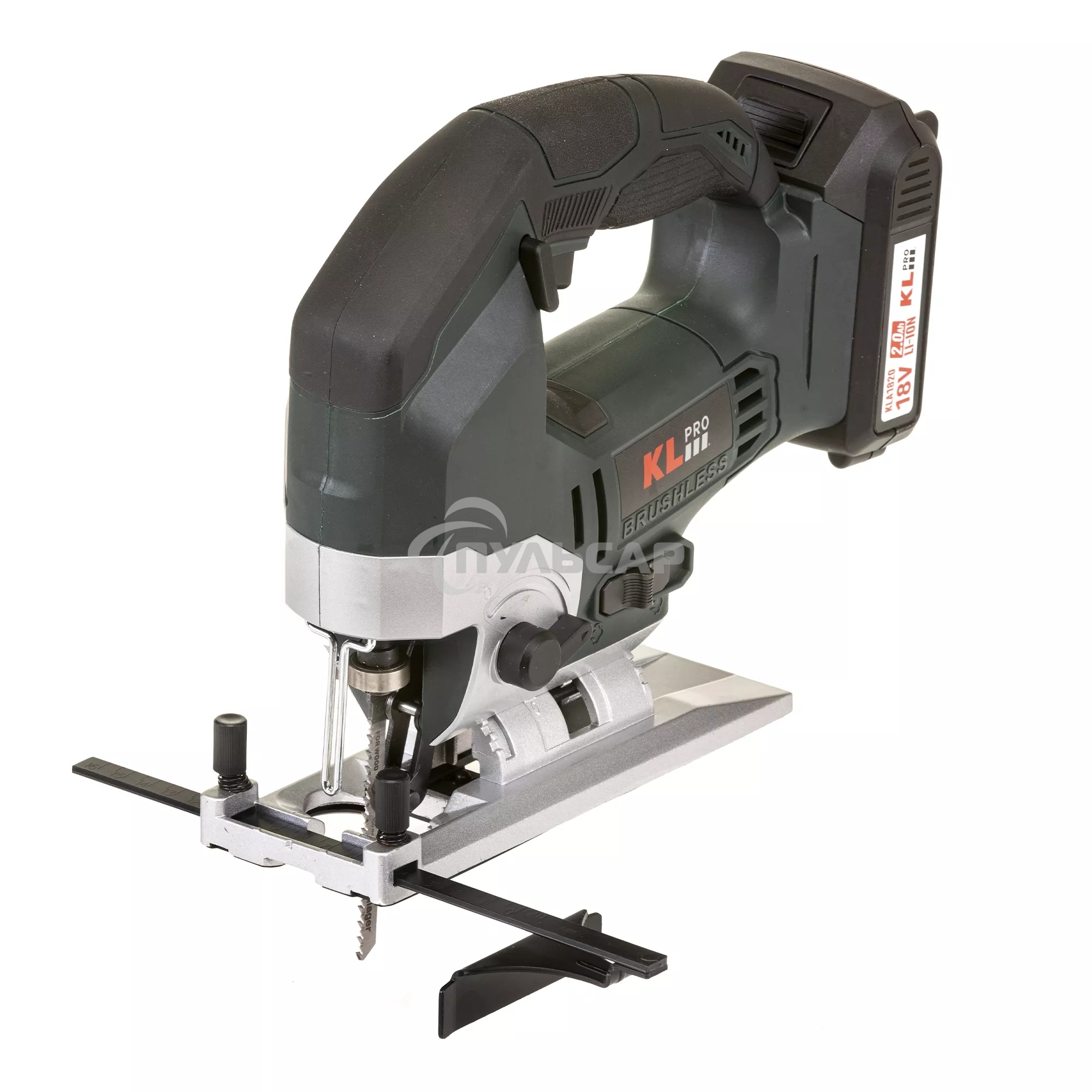 Профессиональный лобзик бесщеточный KLPRO KLDT18B-20 (18В, Li-ion-2шт, 2.0А·ч, патрубок для пылесоса, полотна (дерево/металл, З/У, кейс)