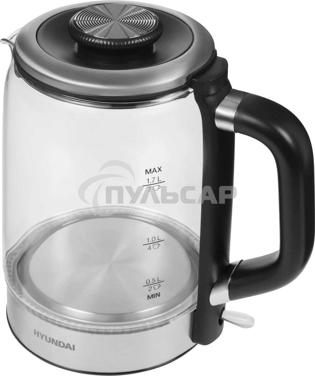 Чайник электрический Hyundai HYK-G5501 1.7 л, 2200 Вт, серебристый/черный