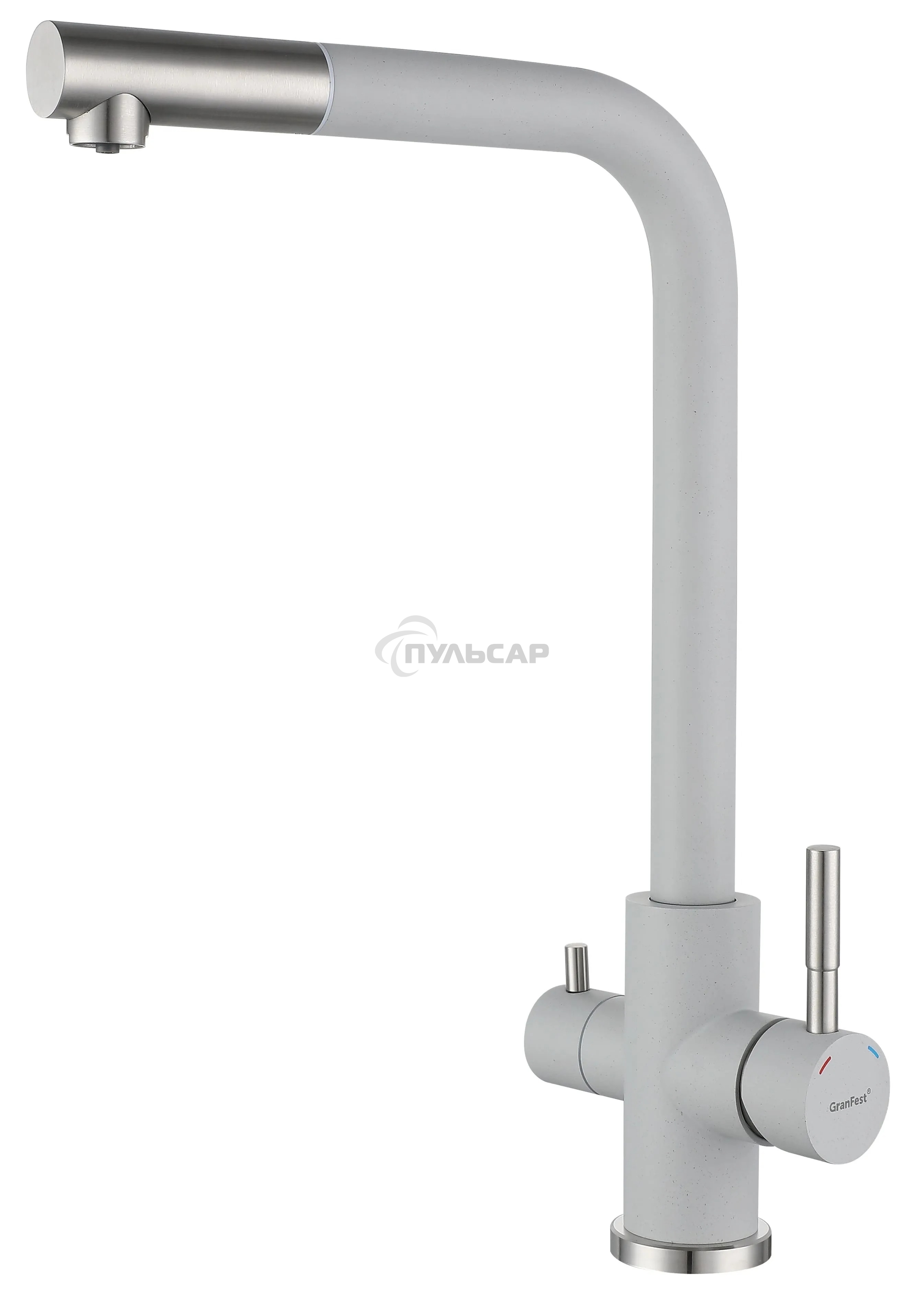 Кухонный смеситель GranFest Quarz GF-Z-5421, Г-образный, кран под фильтрованную воду, серый