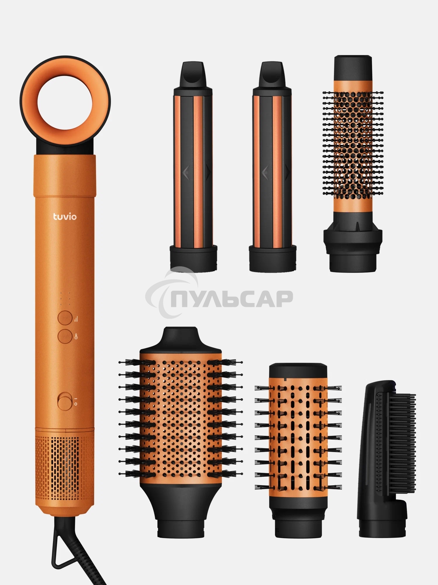 Фен -щетка с ионизацией Tuvio HBI1414, 7 насадок, оранжевый