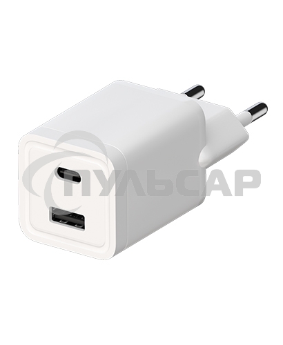 Сетевое зарядное устройство Maxvi A354PD Type-C 20W PD3.0 + USB 2.4A, белый