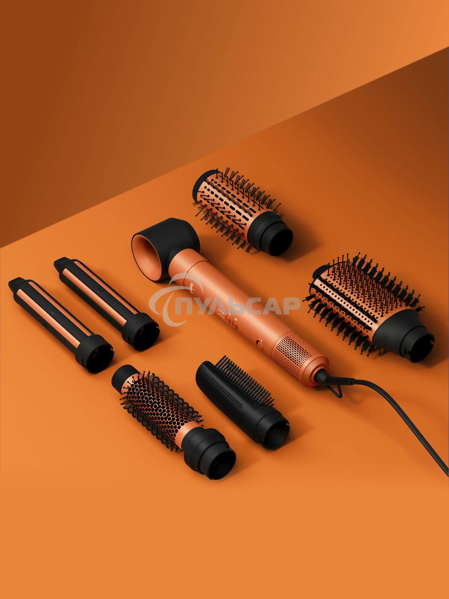 Фен -щетка с ионизацией Tuvio HBI1414, 7 насадок, оранжевый