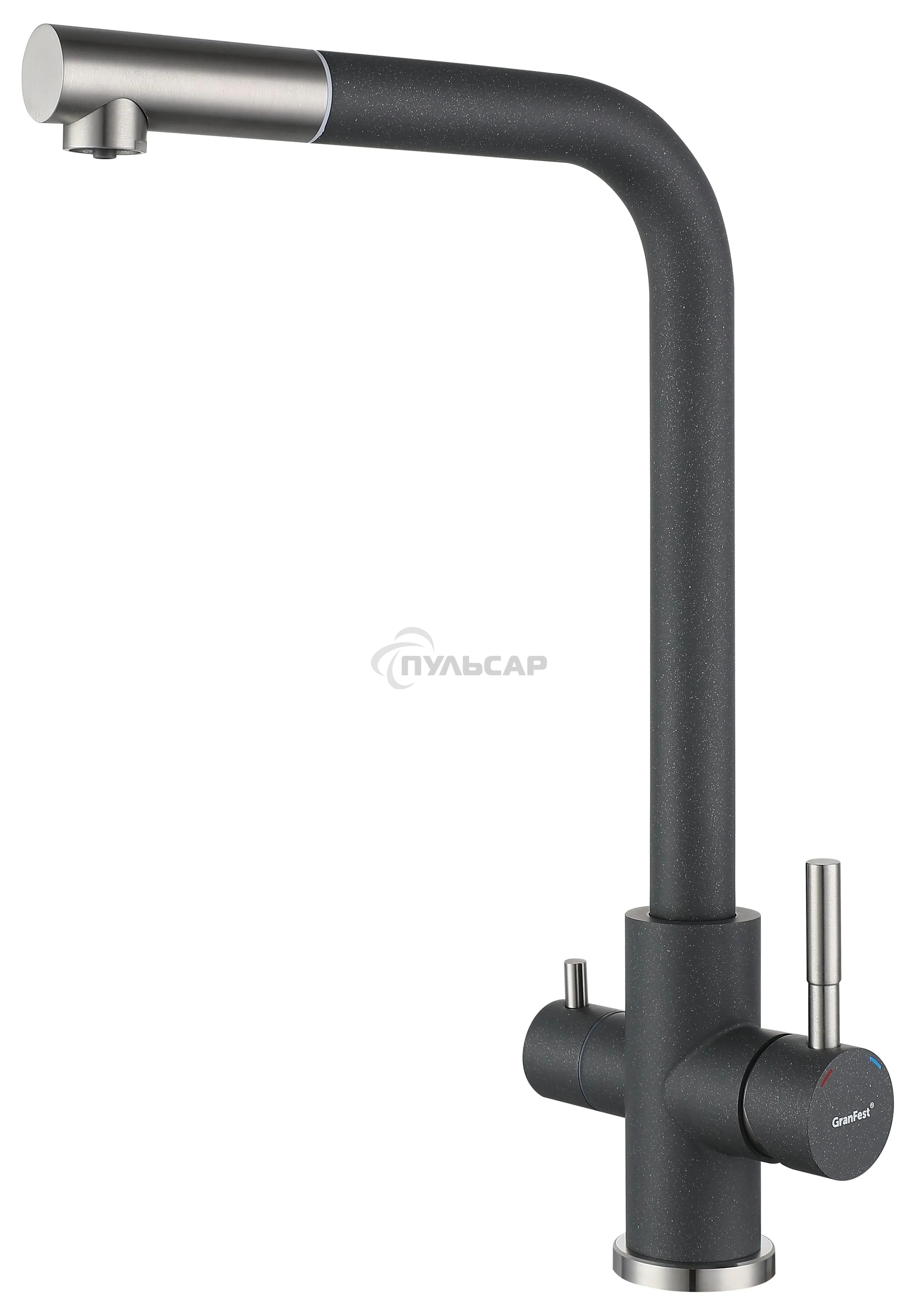 Кухонный смеситель GranFest Quarz GF-Z-5421, Г-образный, кран под фильтрованную воду, темно-серый