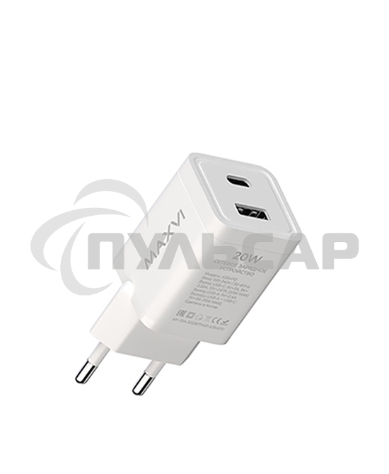 Сетевое зарядное устройство Maxvi A354PD Type-C 20W PD3.0 + USB 2.4A, белый