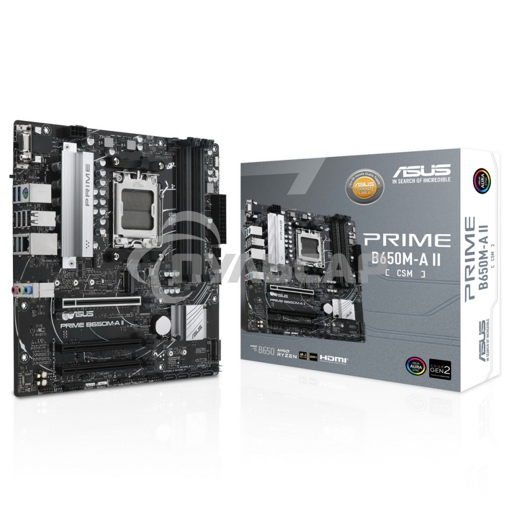 Материнская плата ASUS PRIME B650M-A II-CSM, AM5, AMD B650, 4xDDR5, 4xSATA, 2xM.2, 1xPCI-E 4.0 x16, 1x 2.5Gb LAN, 2xUSB-A 3.2 Gen 1, 2xUSB-A 3.2 Gen 2, 4xUSB 2.0, 1xDisplayPort, 1xHDMI, 1xVGA, 3x3.5 мм, 7.1, Micro-ATX