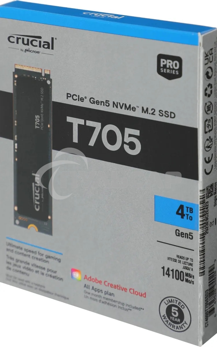 Накопитель SSD Crucial T705 4Tb PCIe Gen5 NVMe M.2 SSD CT4000T705SSD3
