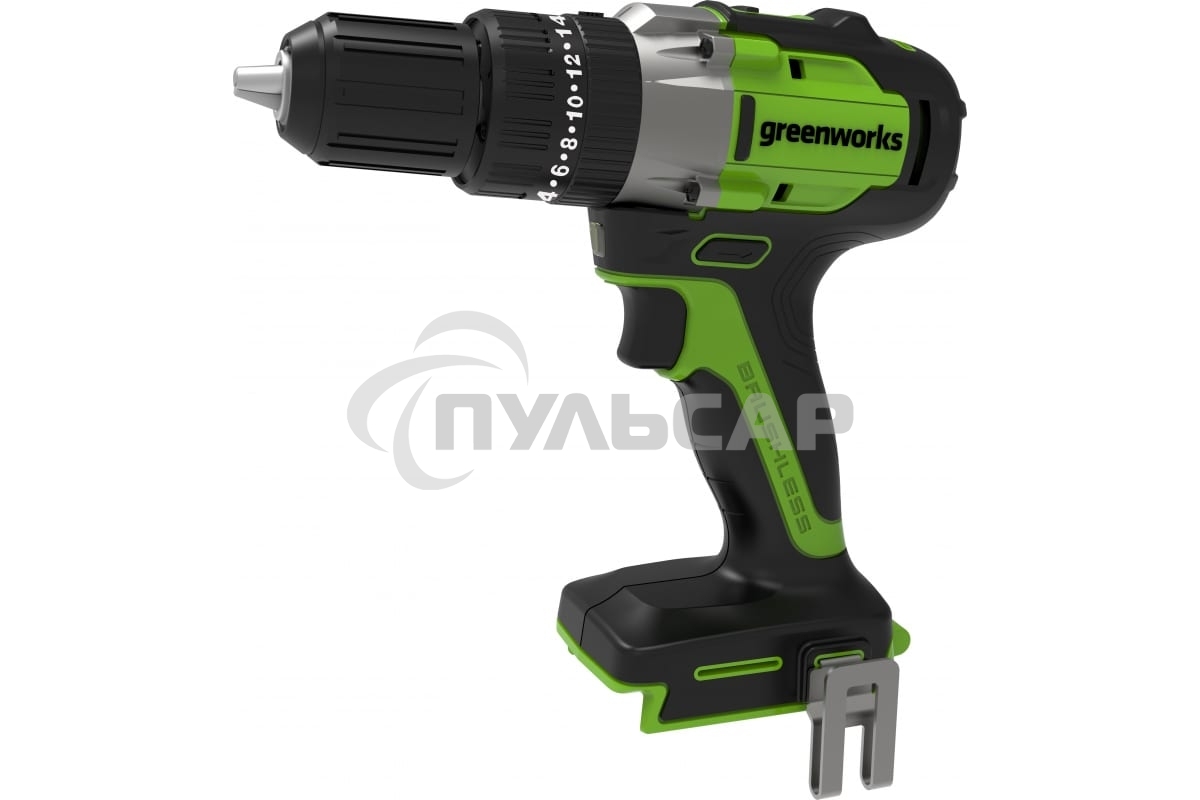 Дрель-шуруповерт GREENWORKS GD24DD60, Аккумуляторная, 24В, без АКБ и ЗУ, Ударная