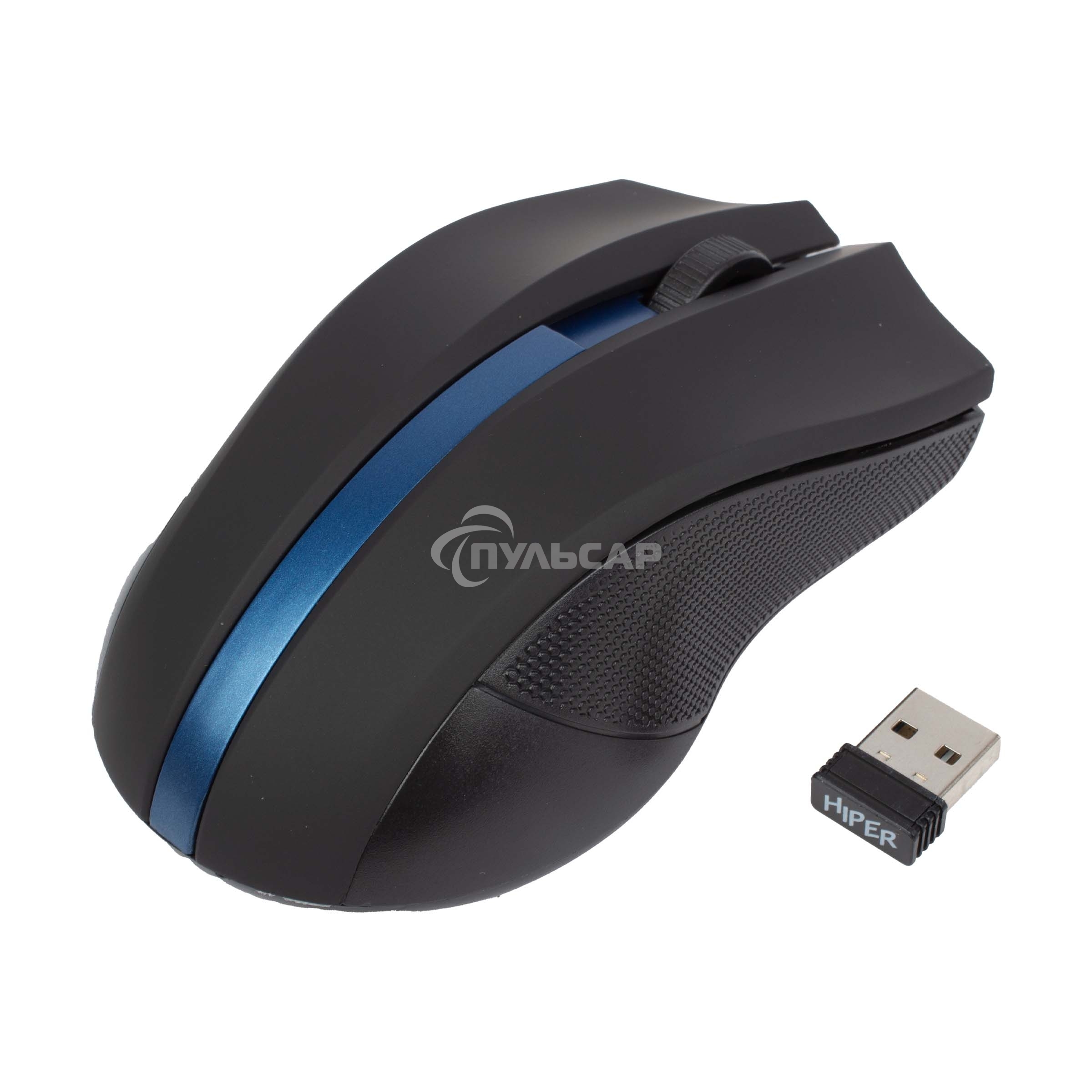 Мышь беспроводная HIPER HOMW-074 черный/синий, 1000 dpi, радиоканал, USB, кнопки - 3