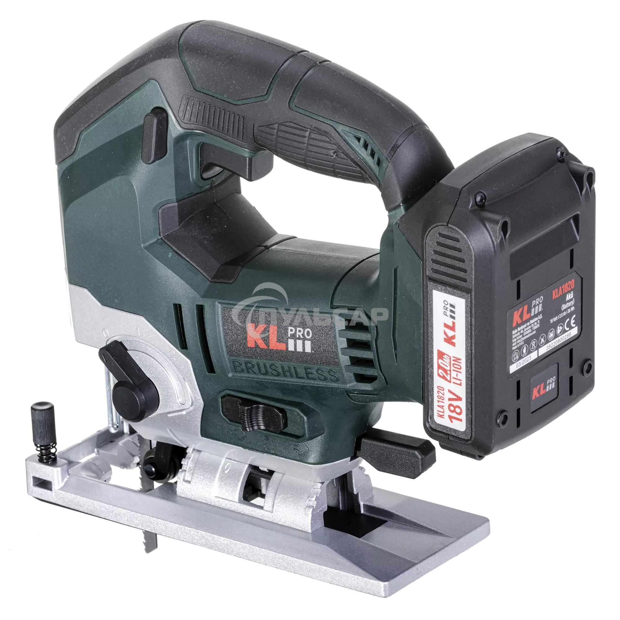 Профессиональный лобзик бесщеточный KLPRO KLDT18B-20 (18В, Li-ion-2шт, 2.0А·ч, патрубок для пылесоса, полотна (дерево/металл, З/У, кейс)