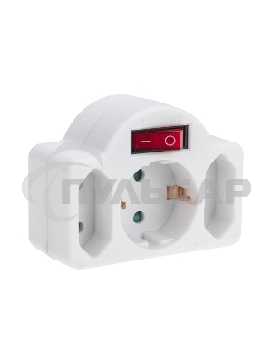 Тройник Rexant электрический 16А с/з + 2х2,5А с выключателем и защитными шторками, белый