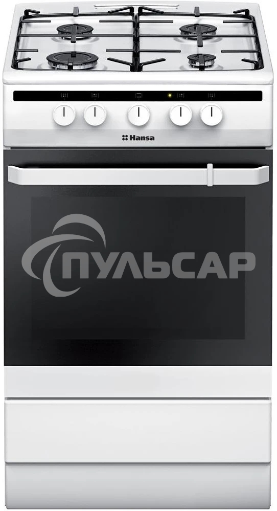 Плита газовая Hansa FCGW51001 белый, конфорок 4 шт, духовка 56 л, 50 см x 85 см x 60 см