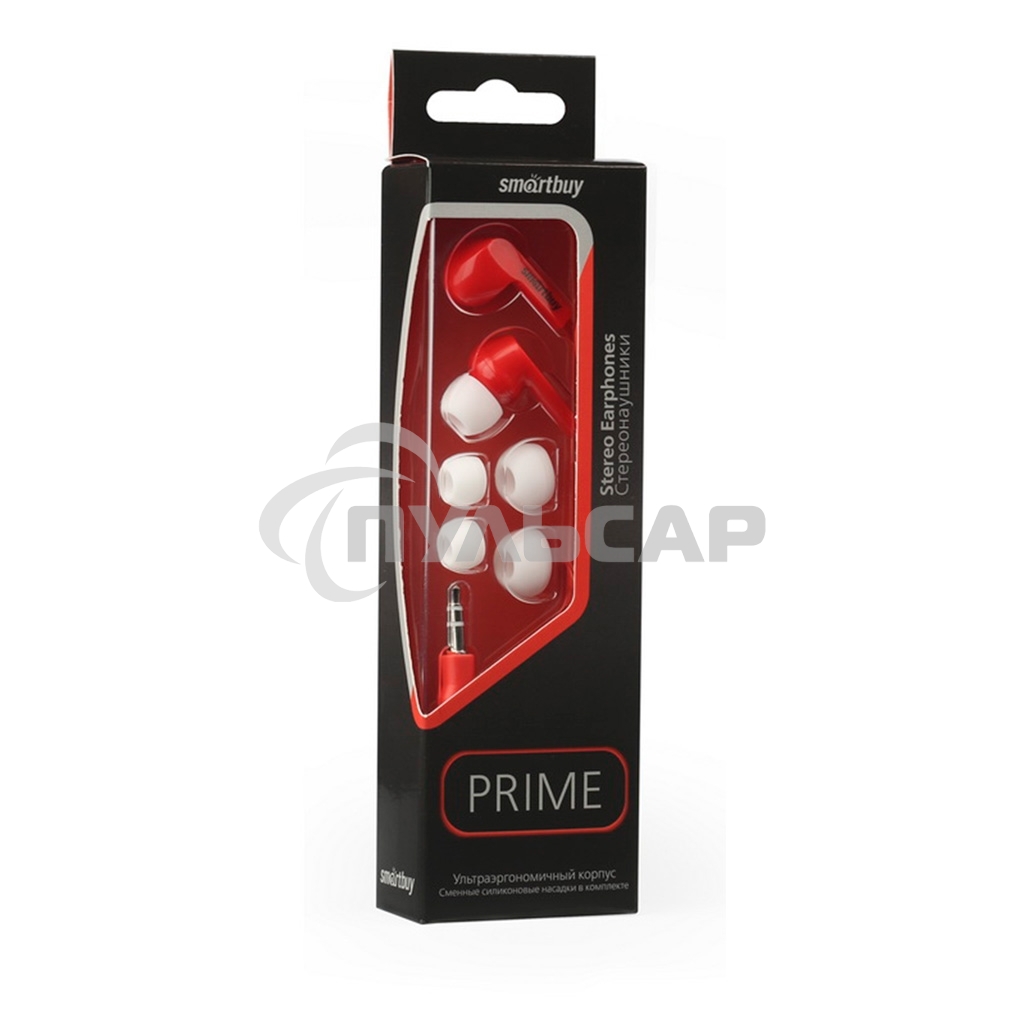 Внутриканальные наушники Smartbuy PRIME, динамики 10мм, плоский кабель, красные, 3 пары вставок (SBE