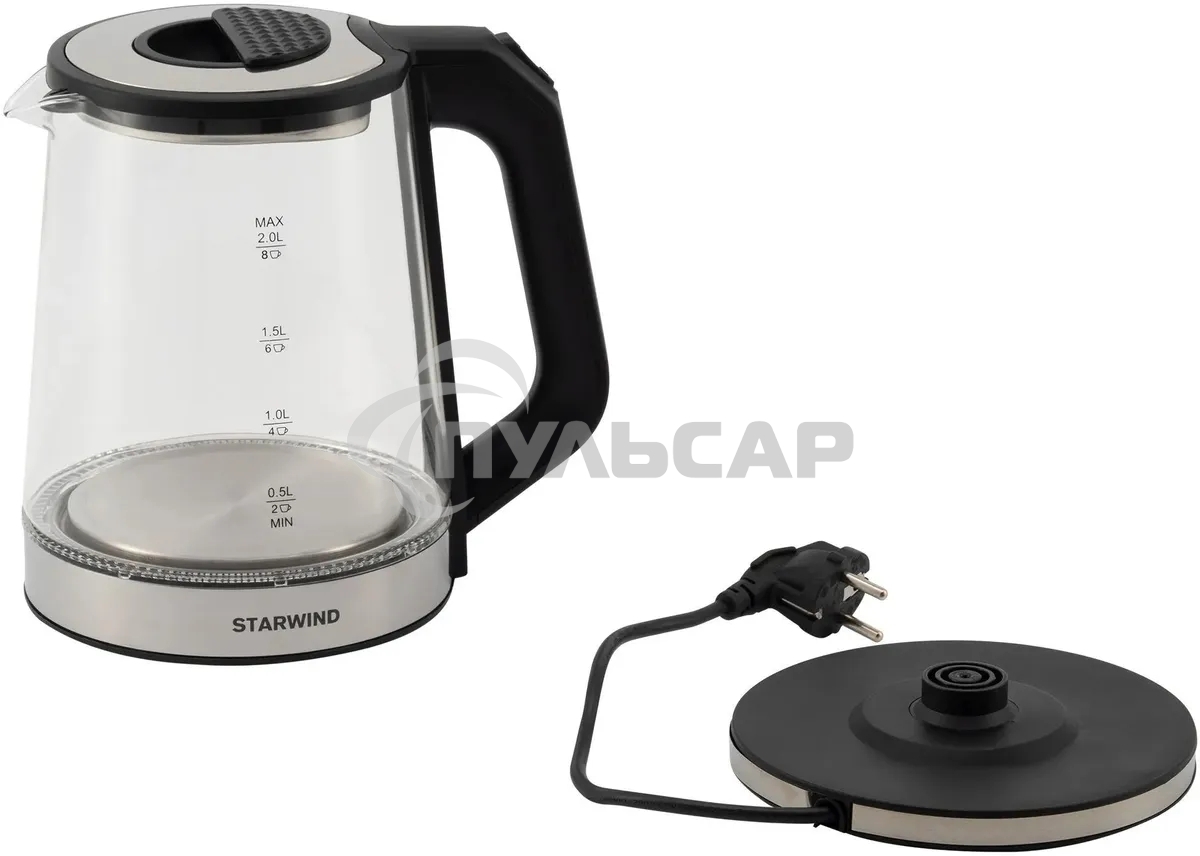 Чайник электрический Starwind SKG5778 2л. 2000Вт черный/прозрачный (корпус: стекло)