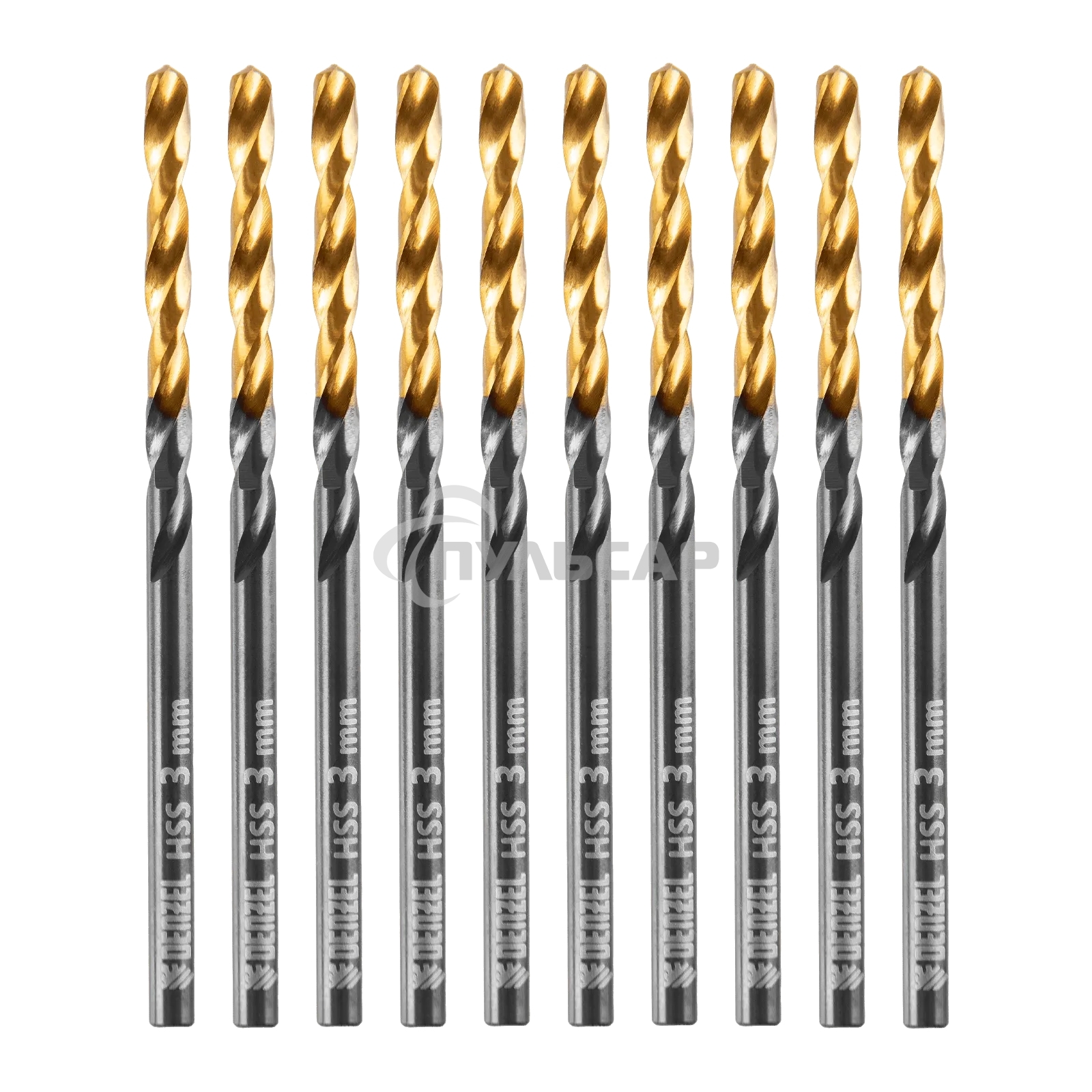 Сверло по металлу Denzel 3 мм, HSS-Tin, Golden Tip, 10 шт.