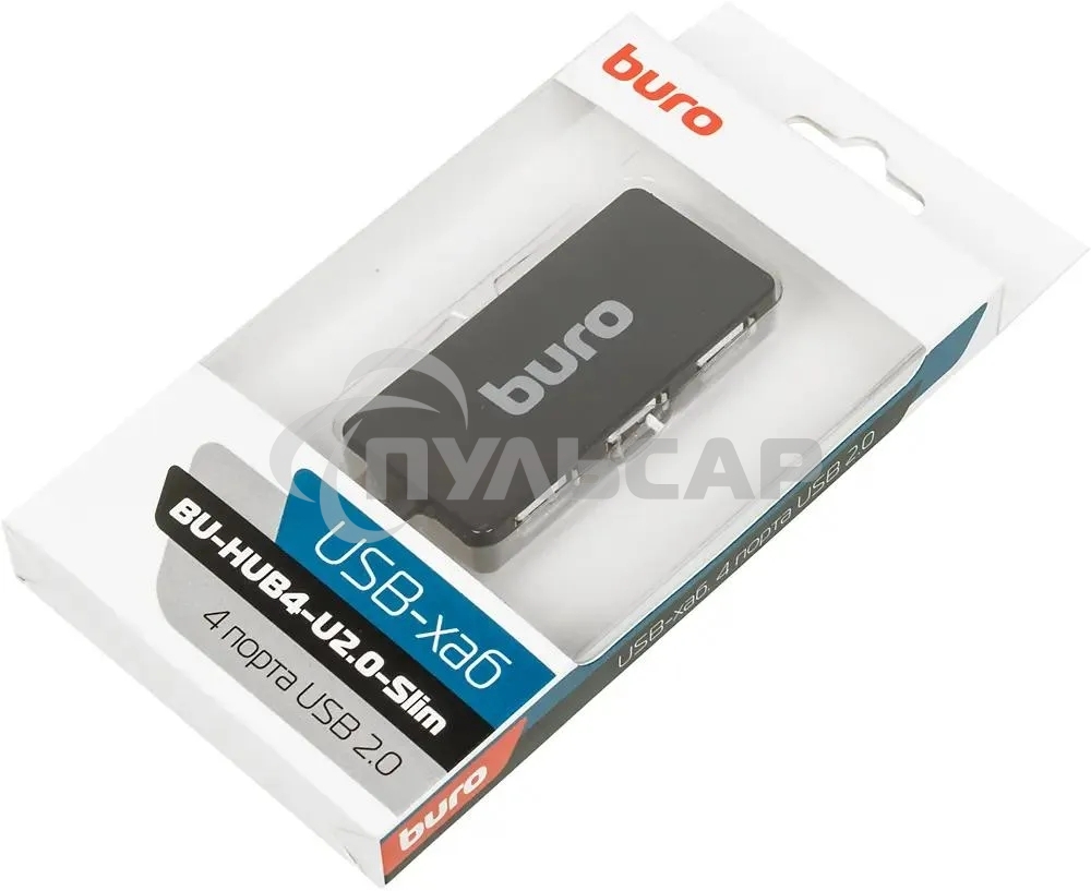 Разветвитель USB 2.0 Buro BU-HUB4-U2.0-Slim 4порт. черный