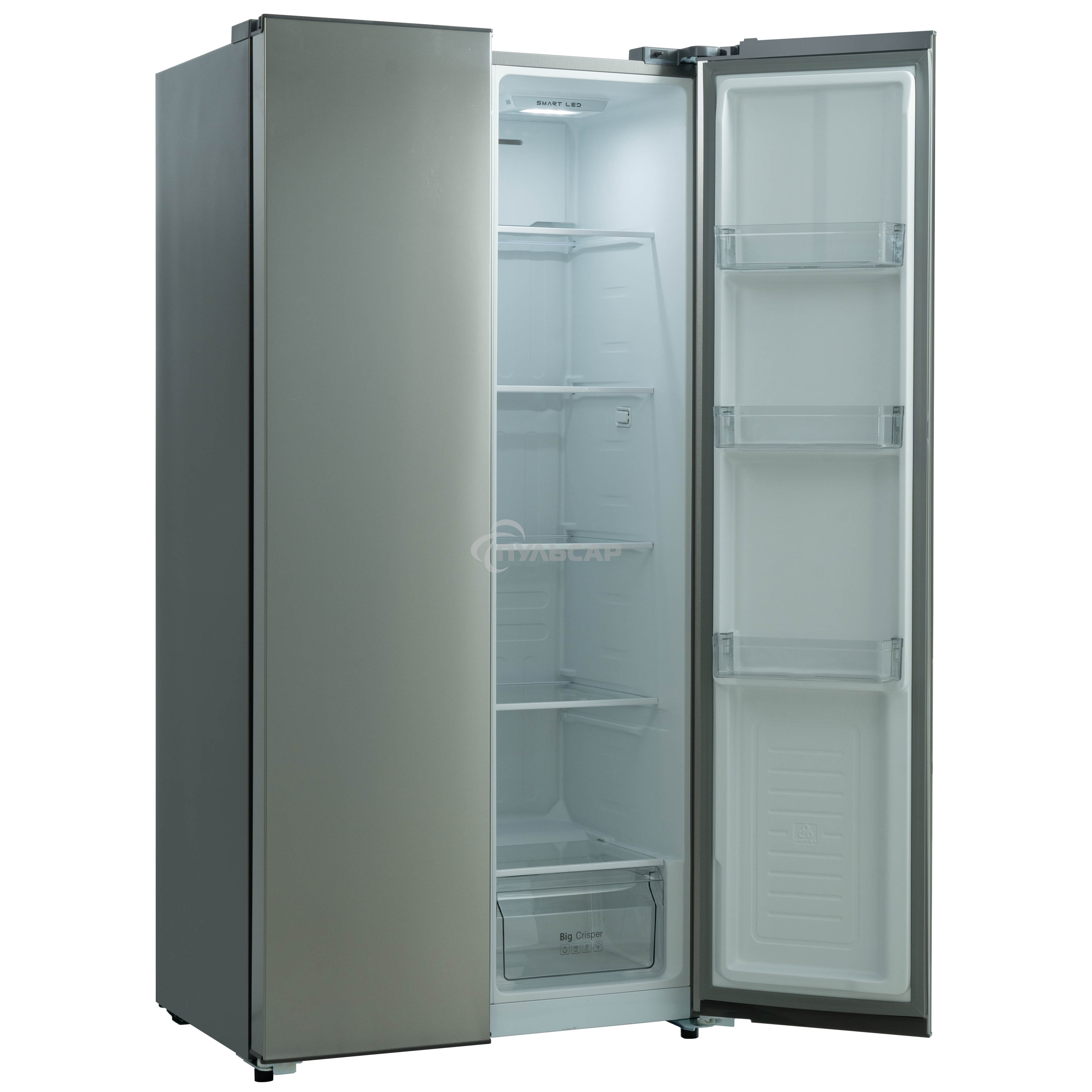 Холодильник Бирюса SBS 541 TGG текстурированное бежевое стекло двухкамерный 343/198 л морозилка слева, NoFrost, Side-by-side